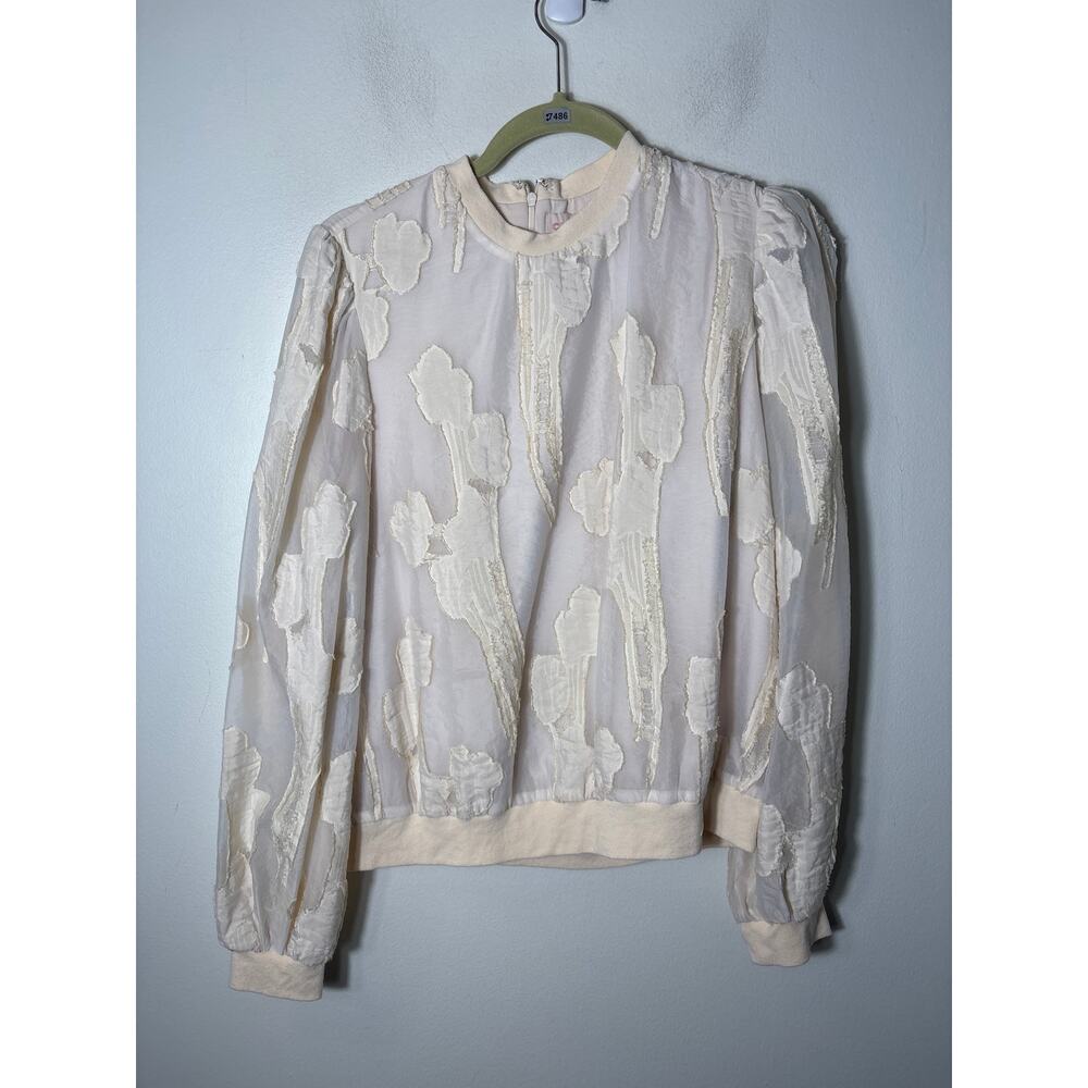 Ceibon Ivory Long Puff sleeve Blouse Sz L